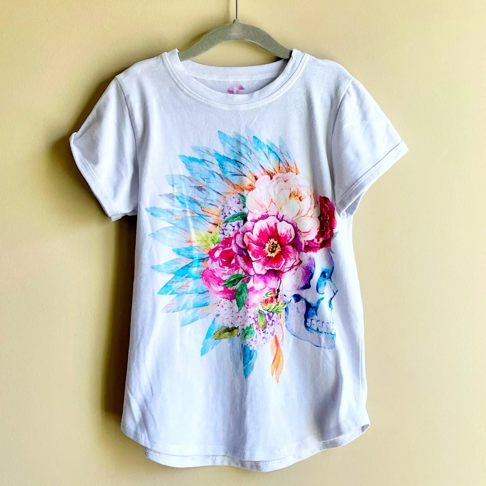 GUC Boutique Floral Skull Feather Top Girls - Picture 1 of 3